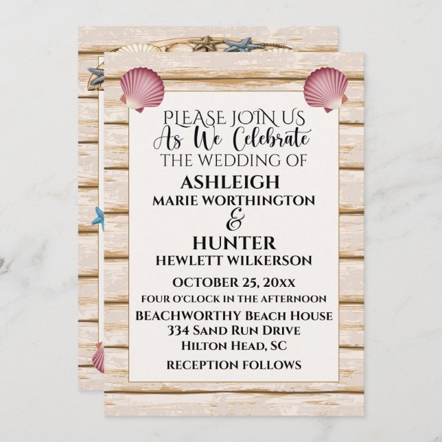 Plage Mariage / Toutes les occasions Invitation Ve (Devant / Derrière)
