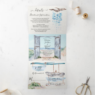 Plage Mariage triple Invitation