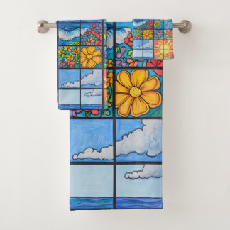 Plage mosaïque soleil et fleurs