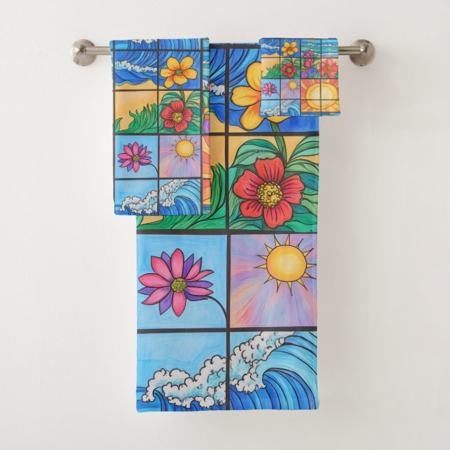 Plage mosaïque soleil et fleurs (En situation)