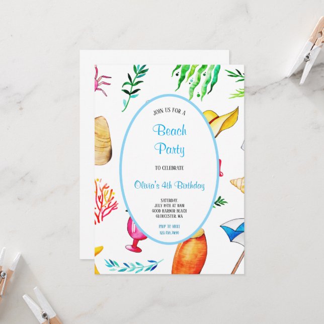 PLAGE MULTICOLOR ANNIVERSAIRE DE FÊTE INVITATION (Devant/Arrière en situation)