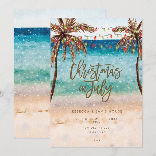 plage Noël en juillet invitation à la fête (Devant / Derrière)