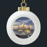 Plage Noël Ornements Ball Sunset<br><div class="desc">Ornements de Noël de plage - Boules de Noël ornements avec coucher de soleil et texte personnalisable Joyeux Noël</div>