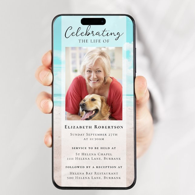 Plage Océan Photo Funérailles Invitation numérique (Créateur téléchargé)