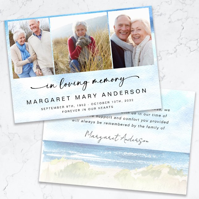 Plage Océan Photo Funéraire Sympathie Merci (Créateur téléchargé)