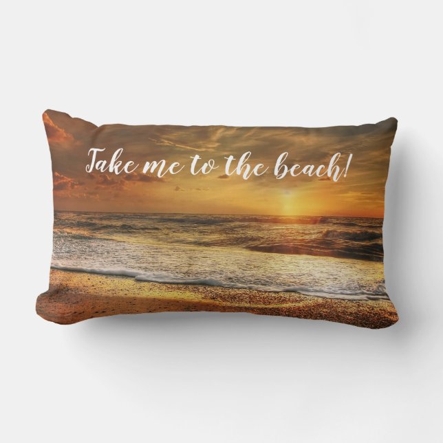 Plage Ocean Sunset Photo Citations Lumbar Coussin (Recto)