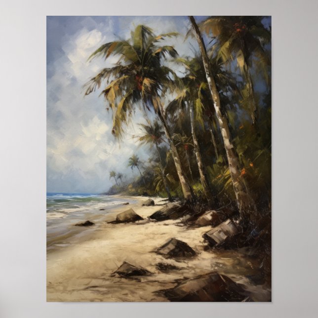 Plage Palm Trees Art Imprimer Affiche de voyage (Devant)