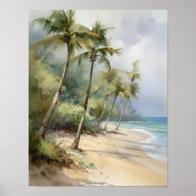 Plage Palm Trees Art Imprimer Affiche de voyage (Devant)