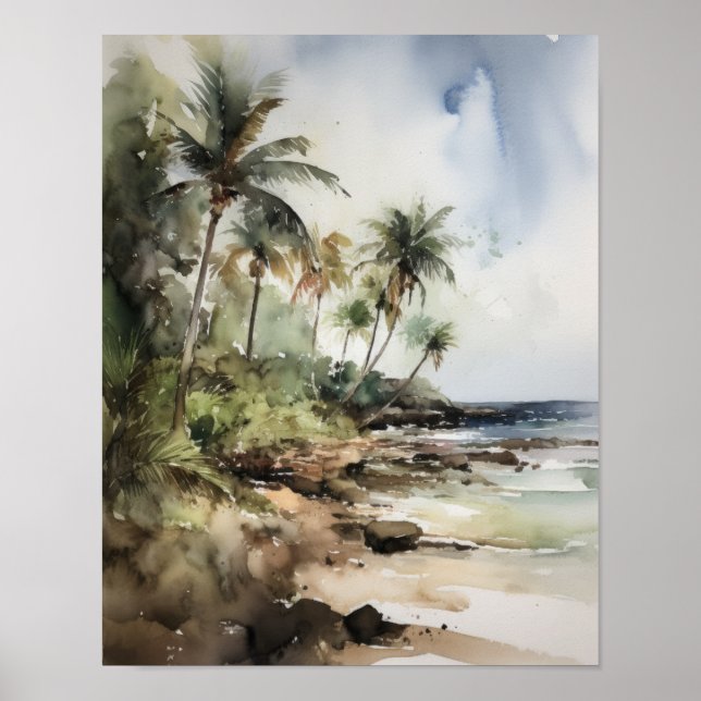 Plage Palm Trees Art Imprimer Affiche de voyage (Devant)