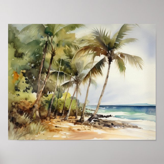 Plage Palm Trees Art Imprimer Affiche de voyage (Devant)