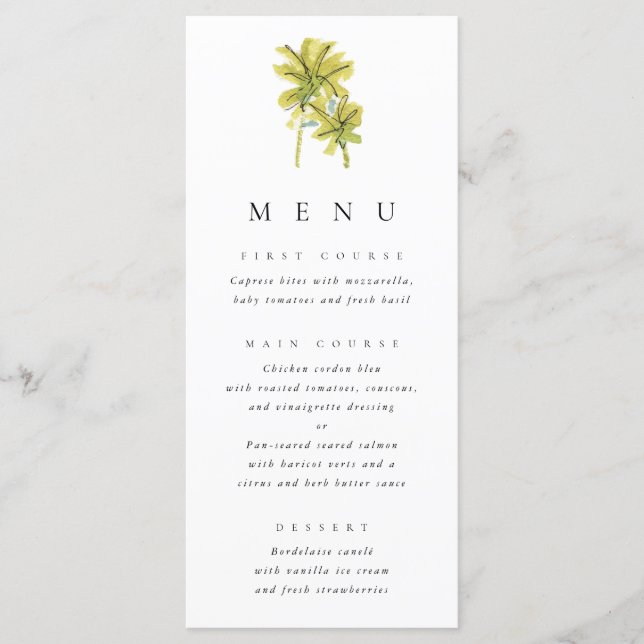 Plage Palm Trees Tropical Watercolor Menu Mariage (Devant)