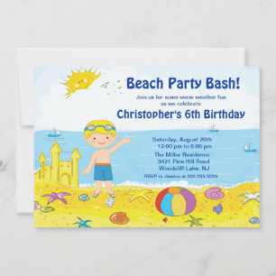 Plage Party Boy Swimming Birthday Invitation