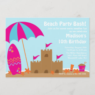 Plage Party Surf board Nage Invitation d'anniversa