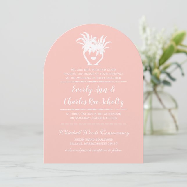 Plage Peach Blush Palm Tree Destination Invitation (Debout devant)