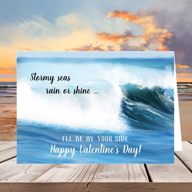 Plage peinte Ocean Waves Carte Saint Valentin (Valentine's Day greeting card featuring a painting of surf waves on the beach)