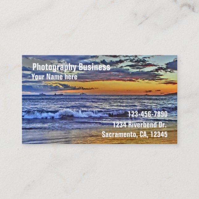 Plage personnalisable cartes de visite de photogra (Devant)