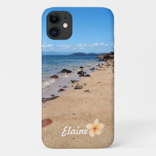 Plage personnalisée Frangipani iPhone 11 Coque