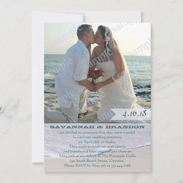 Plage Photo Mariage Faire-part Réception uniquemen (Devant)