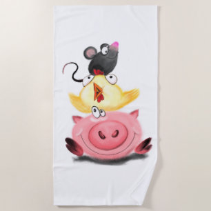 Plage Poulet de porc et souris amis Drôle serviette de p