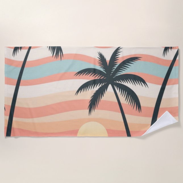 Plage Rayures de coucher de soleil tropical – Serviette  (Devant)