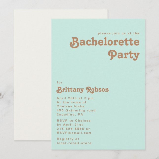 Plage Retro | Aqua Bachelorette Party Invitation (Devant / Derrière)