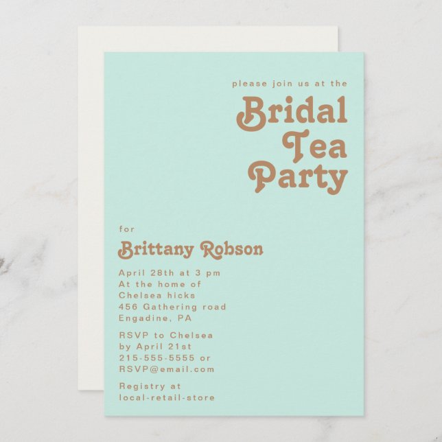 Plage Retro | Aqua Bridal Tea Party Invitation (Devant / Derrière)