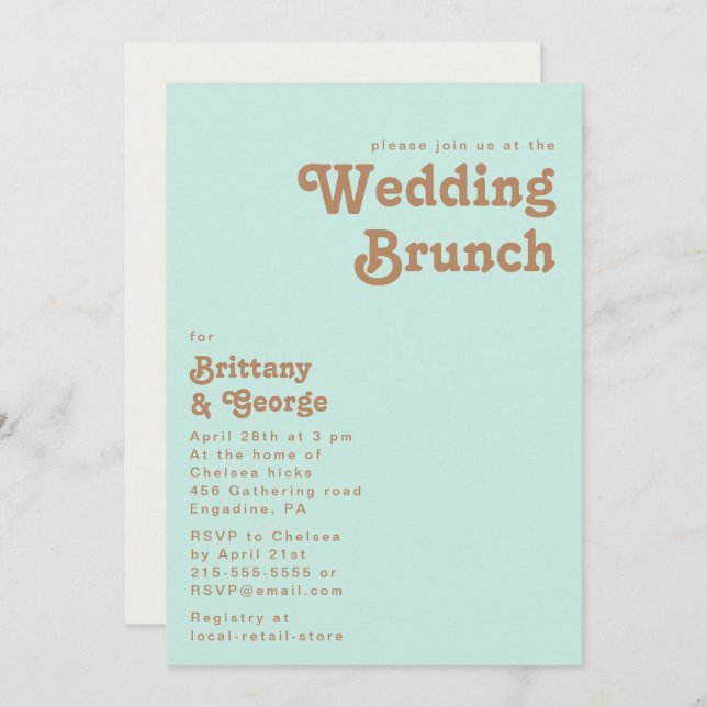 Plage Retro | Aqua Mariage Brunch Invitation (Devant / Derrière)