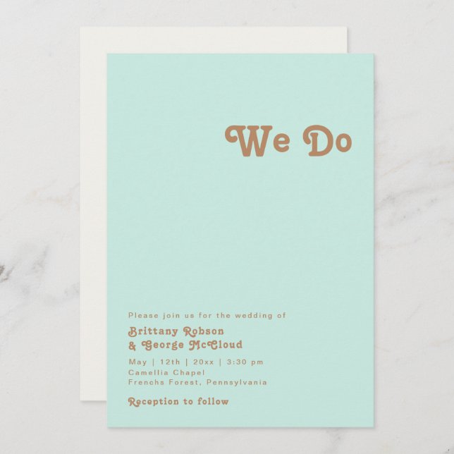 Plage Retro | Aqua We Do Faire-part de mariage (Devant / Derrière)