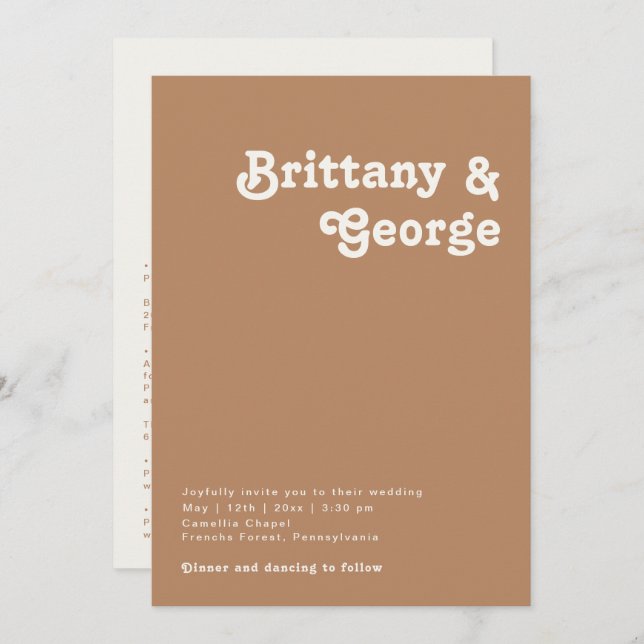 Plage Retro | Brown Tout en un Faire-part de maria (Devant / Derrière)