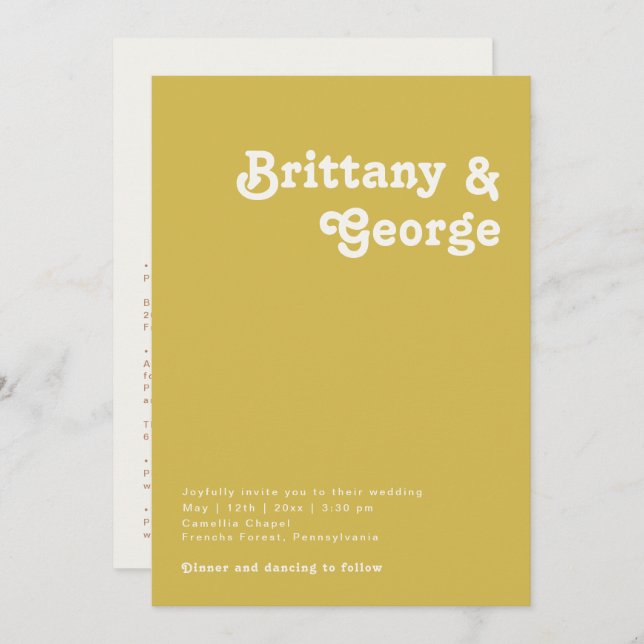 Plage Retro | Gold All In One Faire-part de mariag (Devant / Derrière)