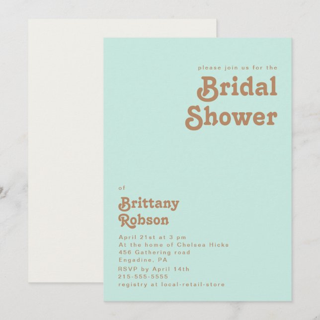 Plage Retro | Invitation Aqua Bridal Shower (Devant / Derrière)