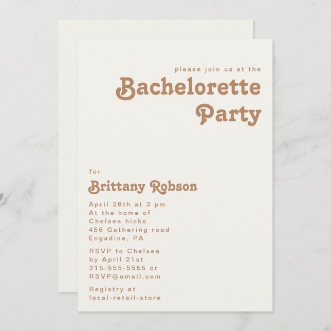 Plage Retro | Ivory Bachelorette Party Invitation (Devant / Derrière)