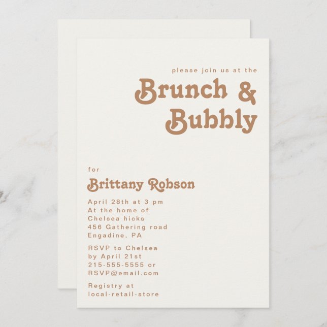 Plage Retro | Ivory Brunch et Bubbly Invitation (Devant / Derrière)