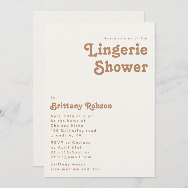Plage Retro | Ivory Lingerie Shower Invitation (Devant / Derrière)