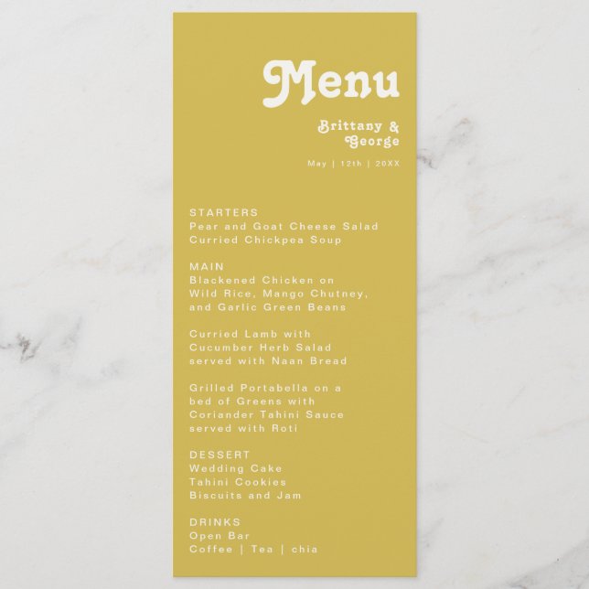 Plage Retro | Menu Mariage Gold Dinner Menu (Devant)