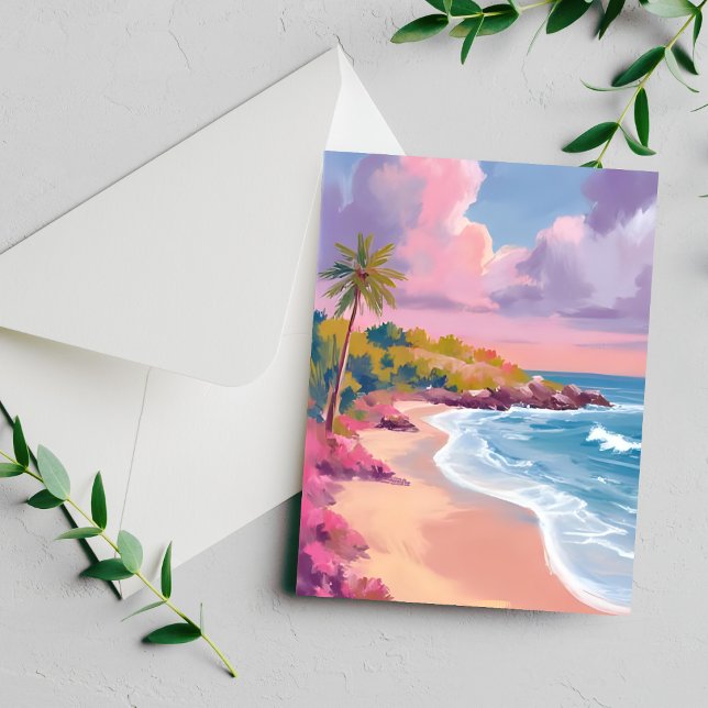 Plage Rose | Carte de peinture d'océan rose (Créateur téléchargé)