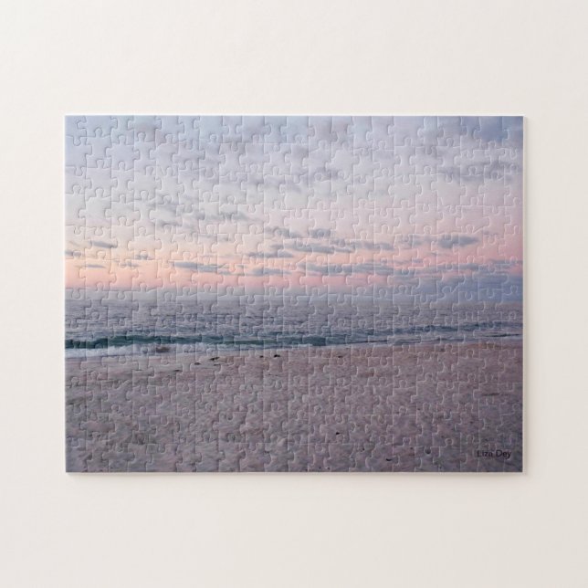 'Plage rose et bleue à l'aube' Puzzle (Horizontal)