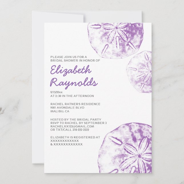 Plage Sable Dollar Invitations de douche nuptiale (Devant)