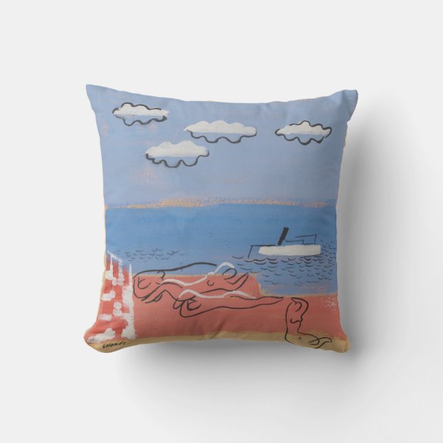 Plage, sable et ciel bleu Coussin d'art contempora (Recto)