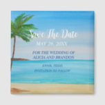 Plage Sable Tropical Mariage Moderne Waves Magnet<br><div class="desc">Tropical,  plage,  simple,  vagues,  destination,  palmiers,  élégant,  aquarelle,  Mariage moderne,  Save the Date aimant. Vous pouvez le personnaliser avec vos détails.</div>