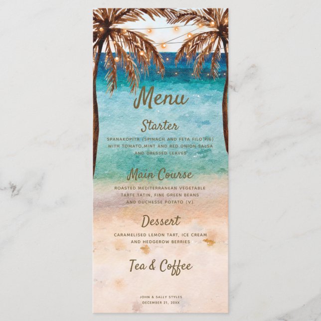 Plage scène de mariage tropical menu (Devant)