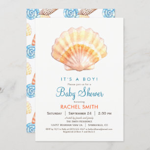 Plage Seashell Boy Baby shower Invitation