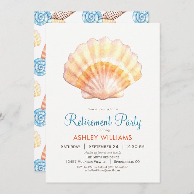 Plage Seashell Retraite Party Invitation (Devant / Derrière)