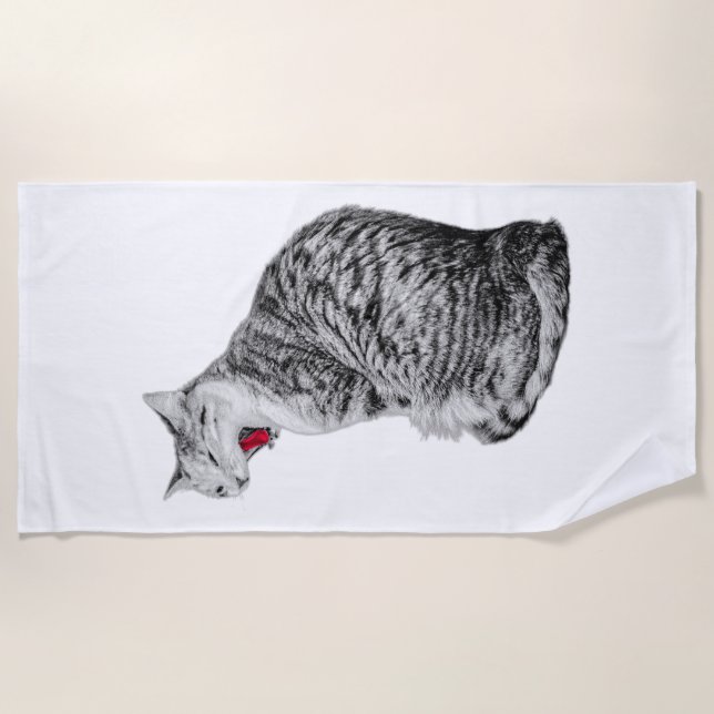 Plage Serviette de chat en jauge dressée avec langue rou (Devant)
