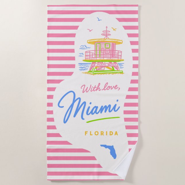 Plage Serviette de lifeguard Miami avec amour (Devant)