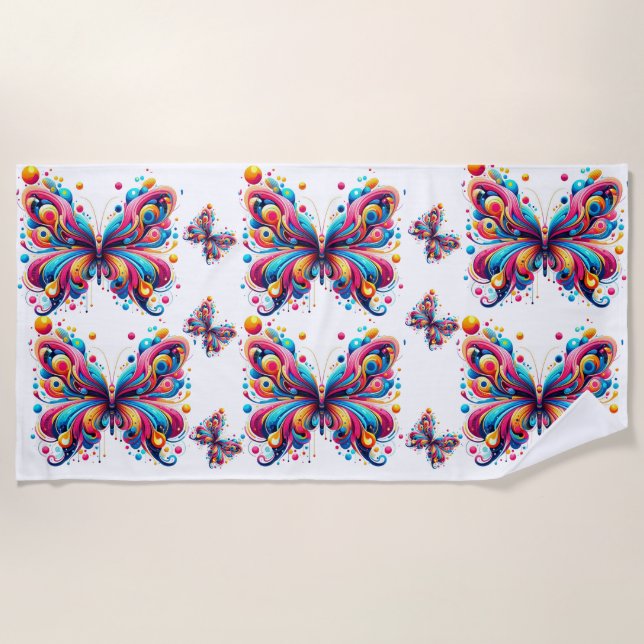 Plage Serviette de plage, 70"x35", Papillons Graphiques  (Devant)