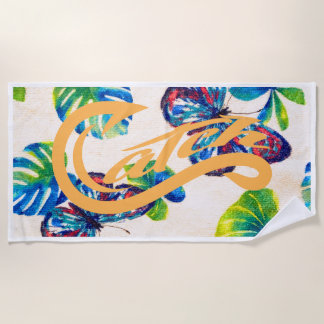Plage Serviette de plage. Attrapez. Papillons