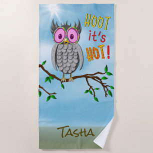 Plage Serviette de plage, grand hibou mignon, lunettes