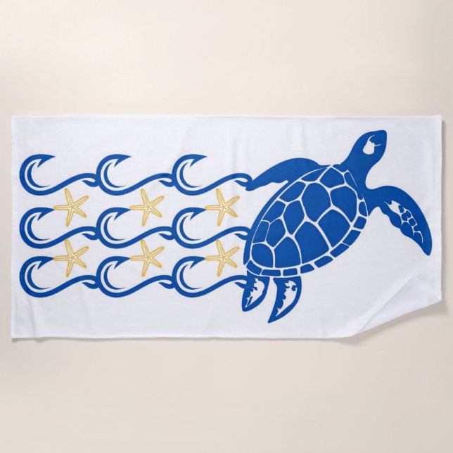 Plage serviette de plage. prise. vagues avec tortues (Devant)