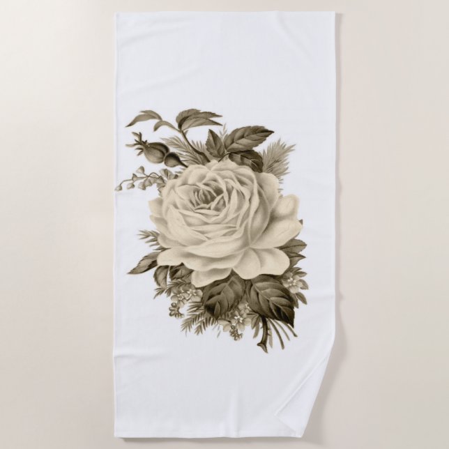 Plage Serviette Vintage Rose blanche Floral (Devant)